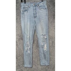 No Boundaries Light Wash Distressed Ripped‎ High Rise Mom Jeans Women's Size